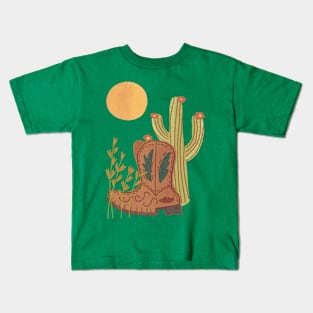 Southwest Cowboy Boots and Cactus with Full Moon Kids T-Shirt